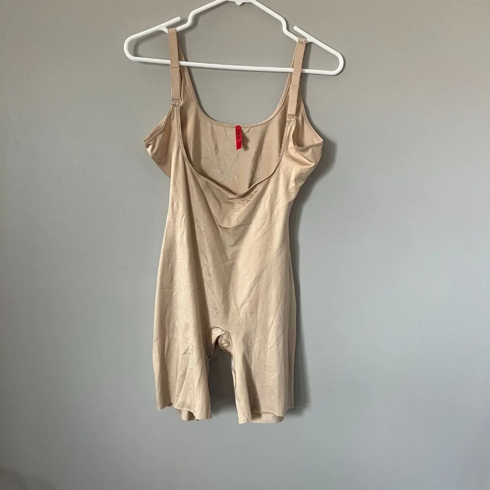 Spanx  Thinstincts Open Bust Mid-Thigh Bodysuit Beige Shaping Smoothing Sz L - Image 3