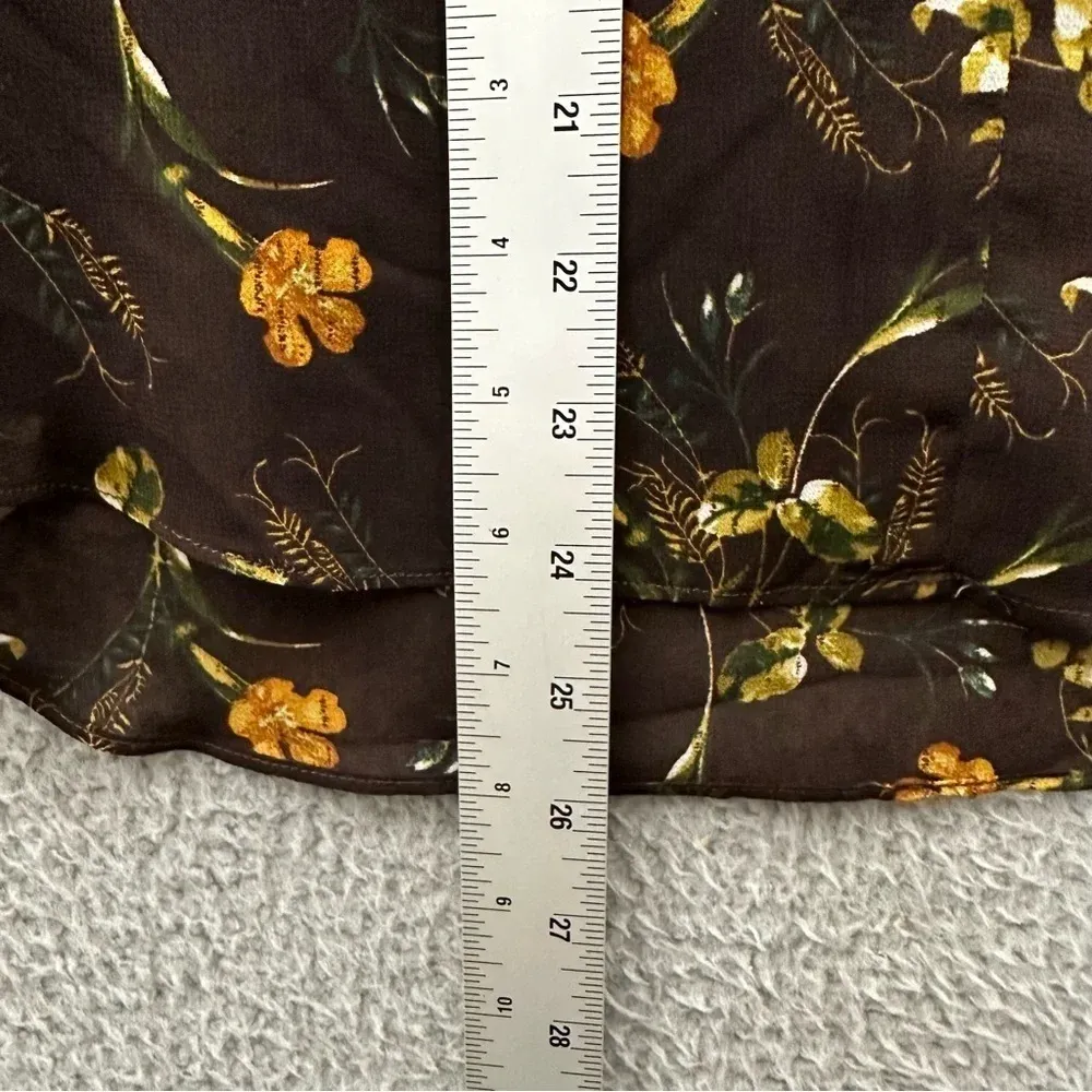 Mango MNG Suit Deep V Long Sleeve Blouse Floral Brown Women's Size 2 /‎ XS - Image 8