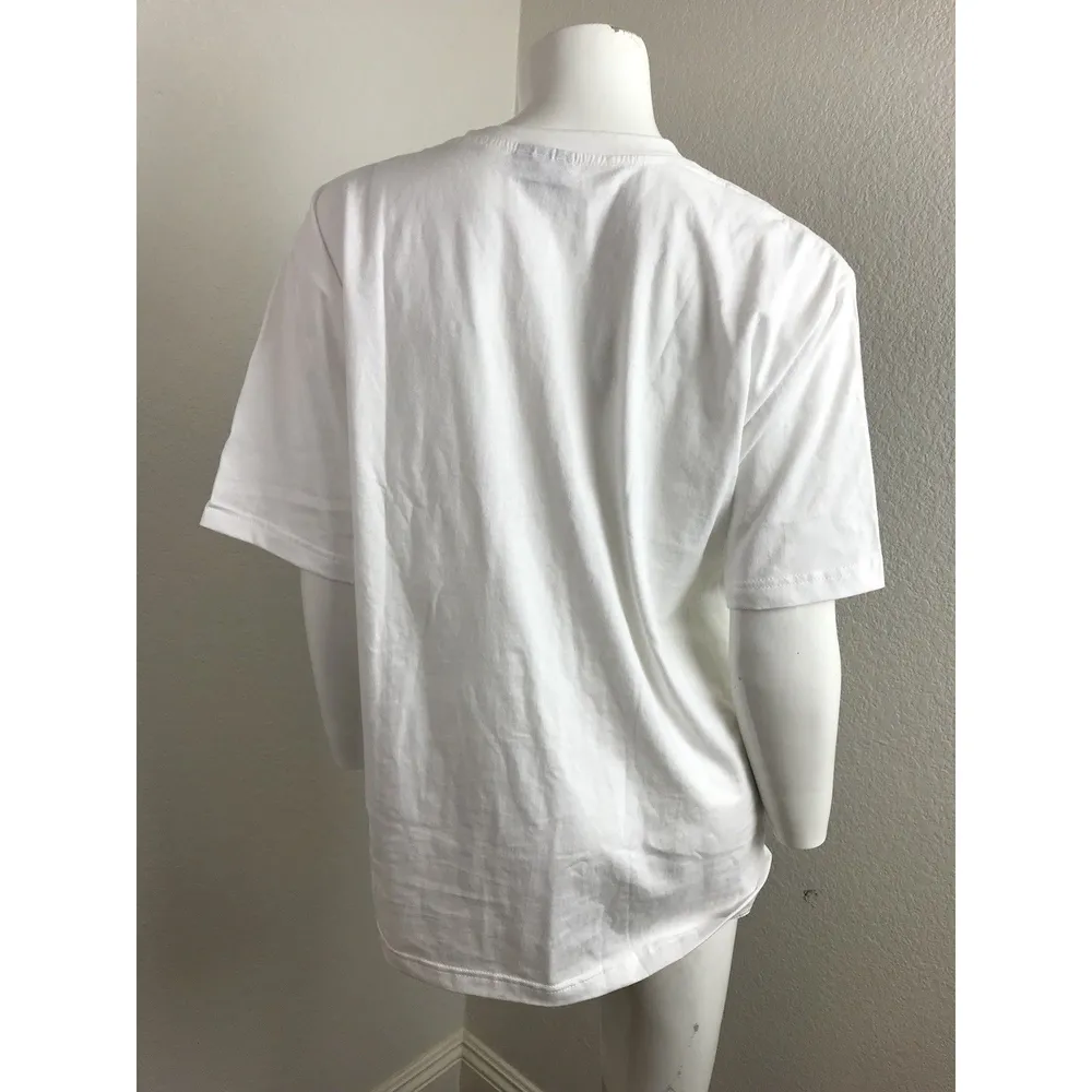 Blue Red Ribbon White V Neck T Shirt Size Large Patriotic Short sleeve - Image 3