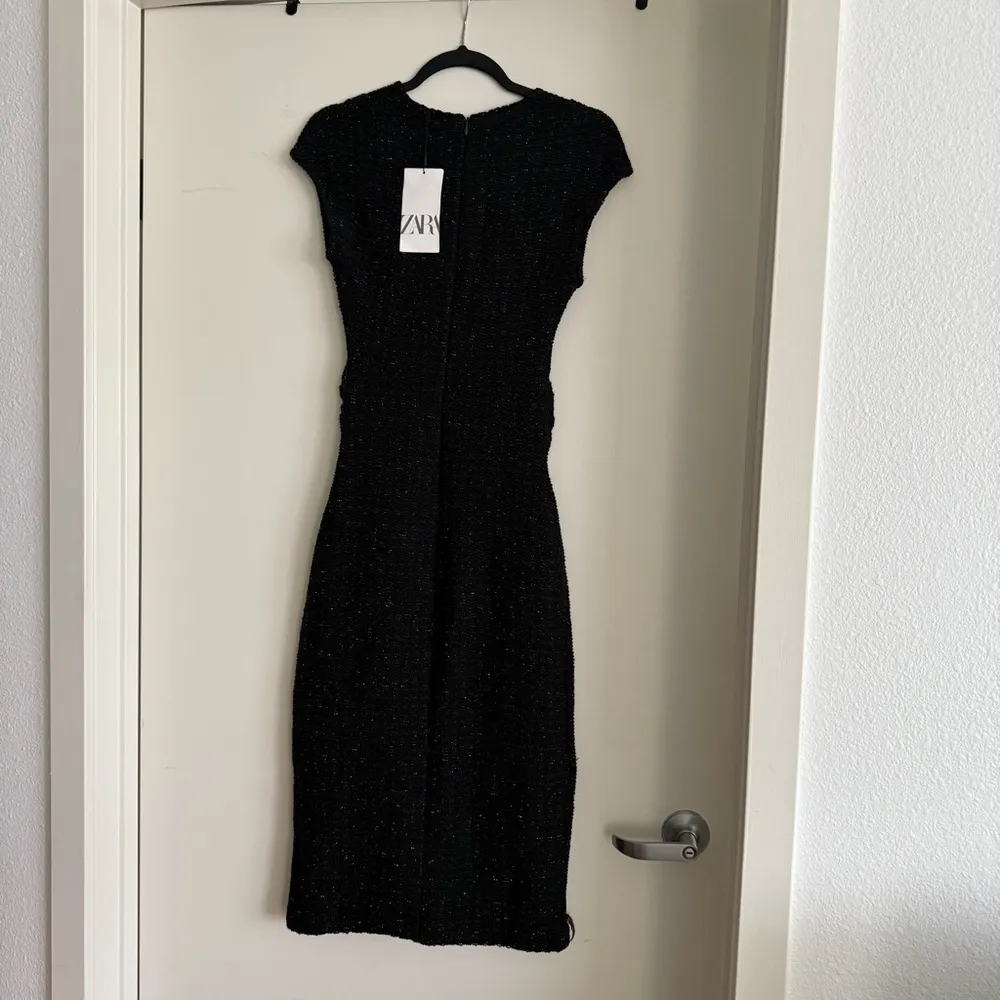 NWT Zara Black knitted midi Dress With Snatched waist size S - Image 8