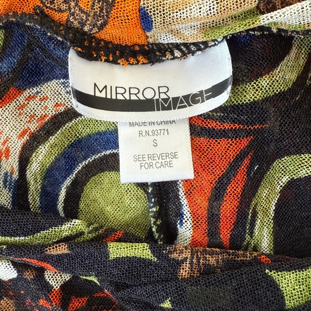 Women’s Small Multicolor Mirror Image Scoop Neck Long Sleeve Stretch Tunic Dress Black - Image 9