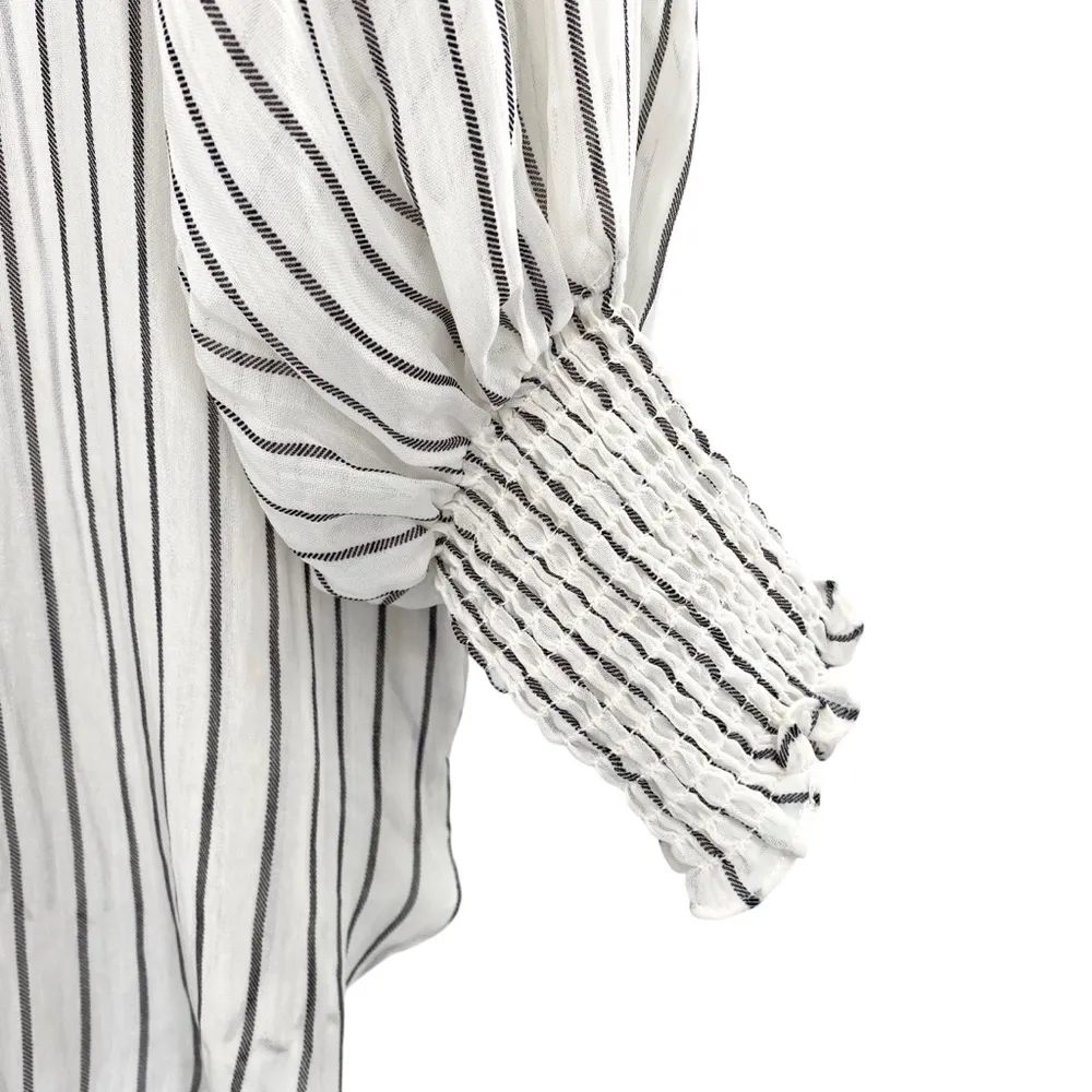 Flawless Women’s Boutique Oversized Puff Sleeve Sheer Button Down Shirt - Image 8