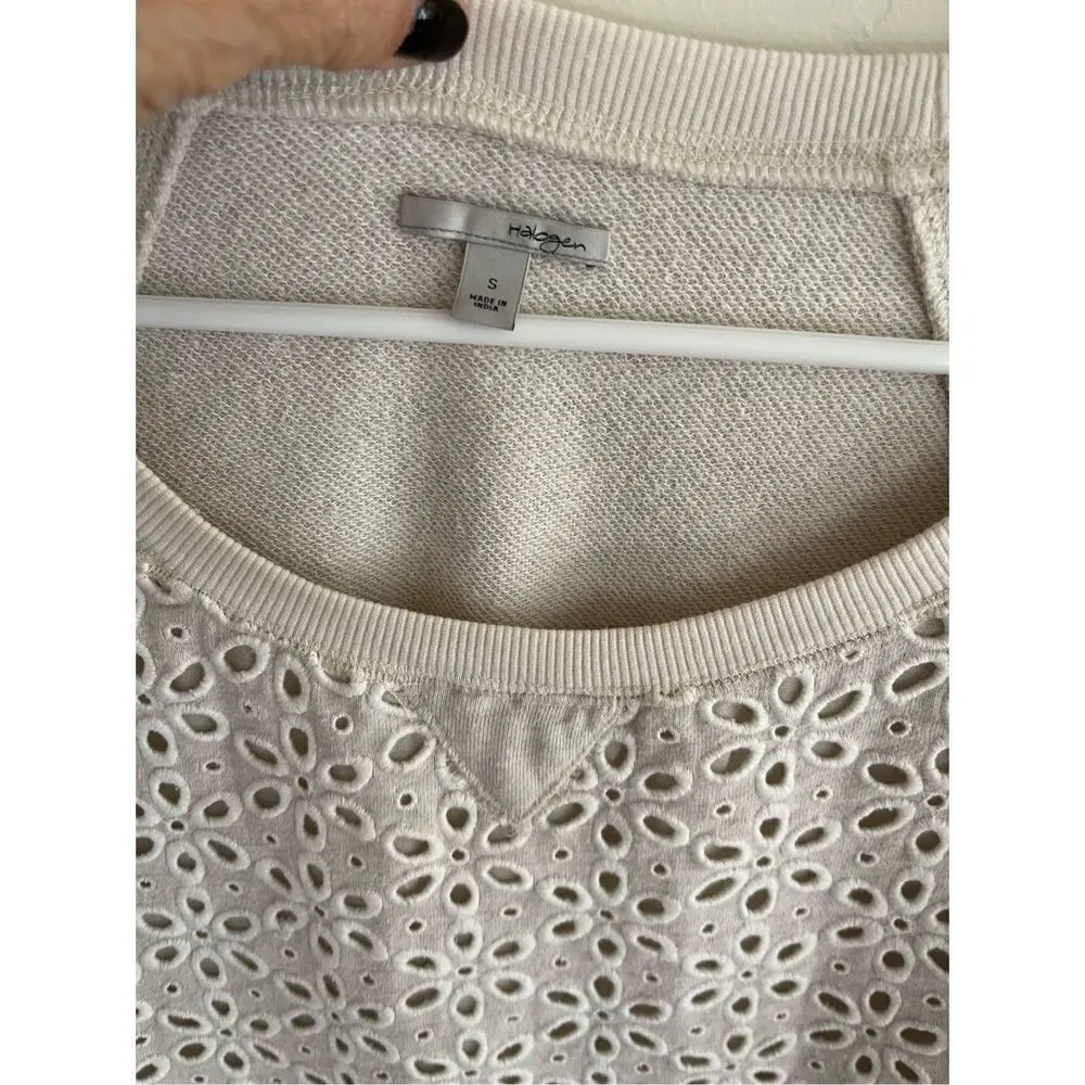 Dr Halogen Crewneck Pullover Sweater Beige Cream light Gray long sleeve Size sm - Image 2