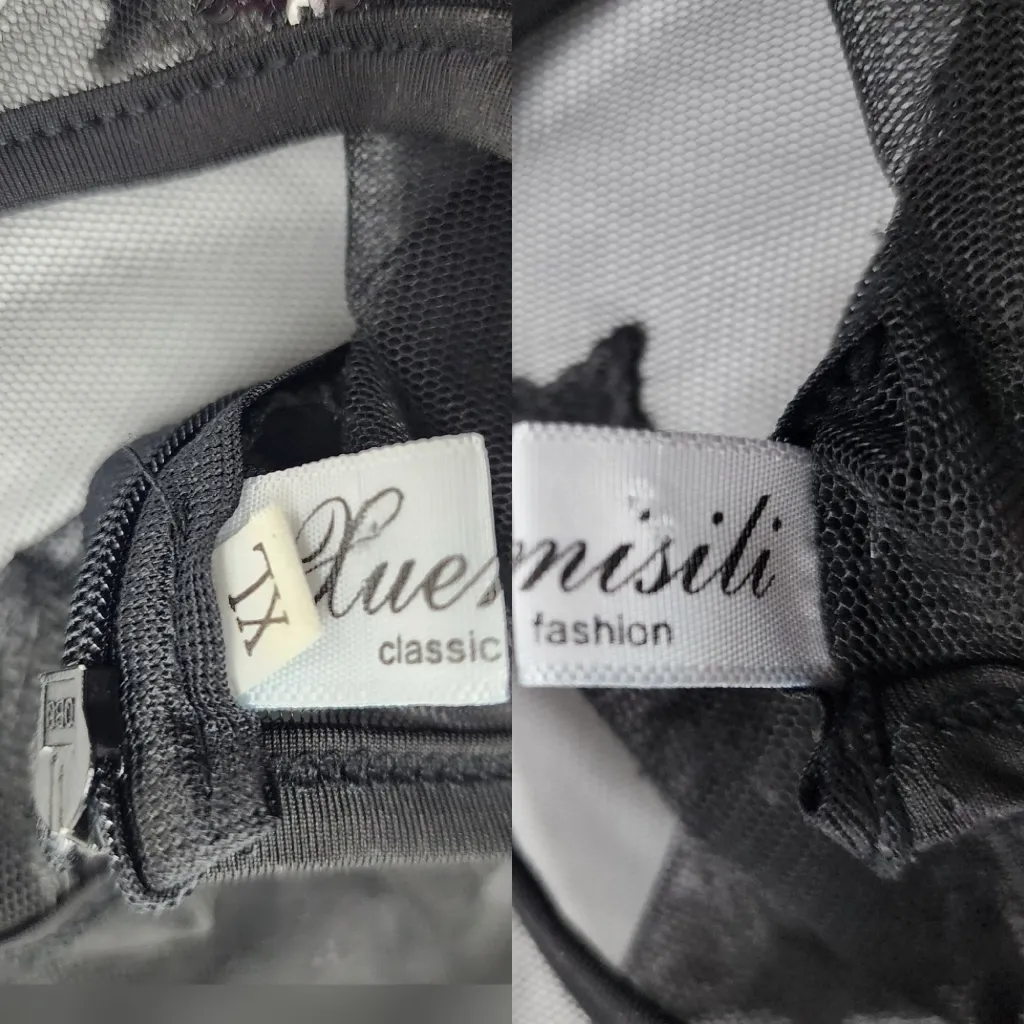 Women Sequin Star Print Black Tulle Dress Mesh See - Image 3