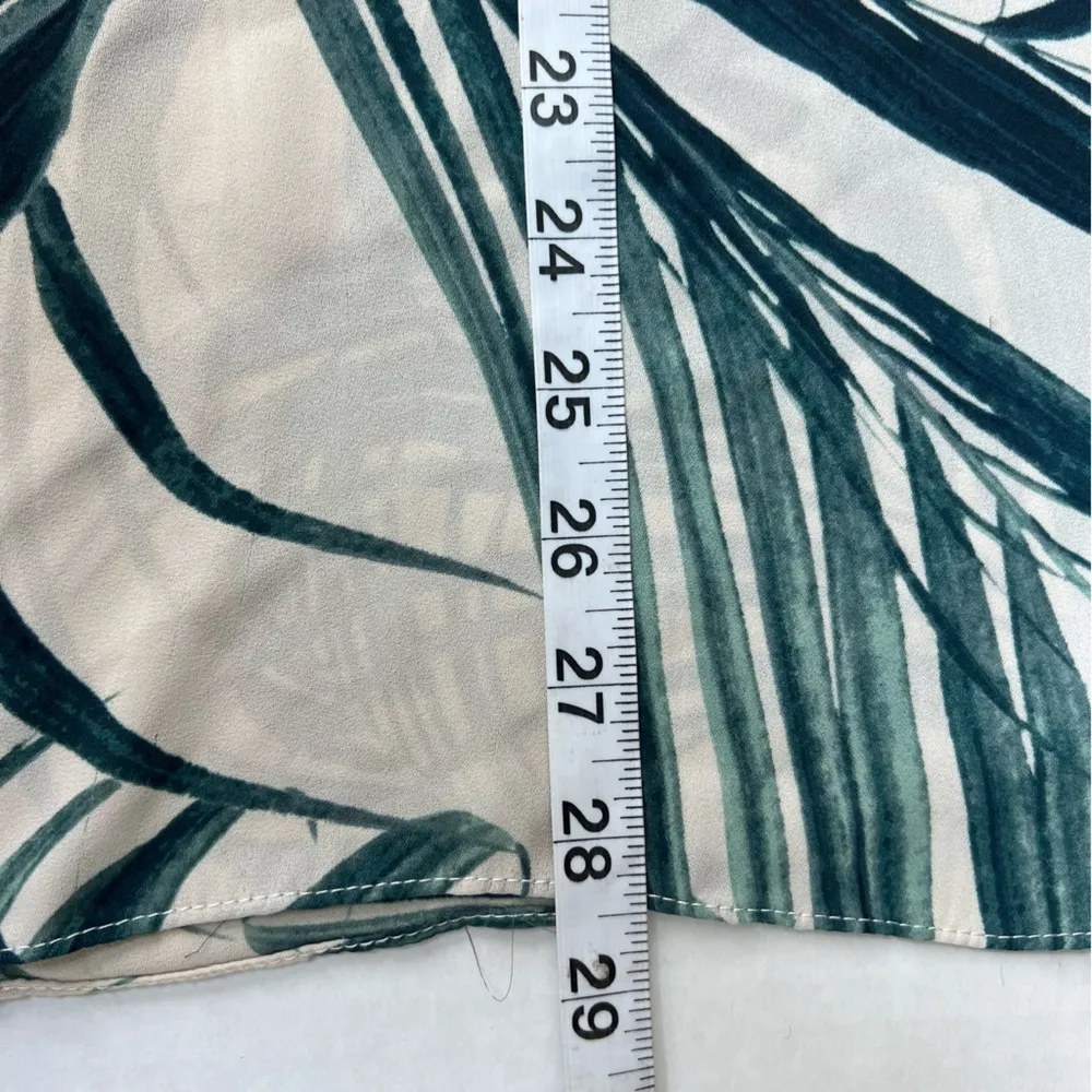 Tropical palm frond print v neck long sleeve blouse white green Large - Image 8