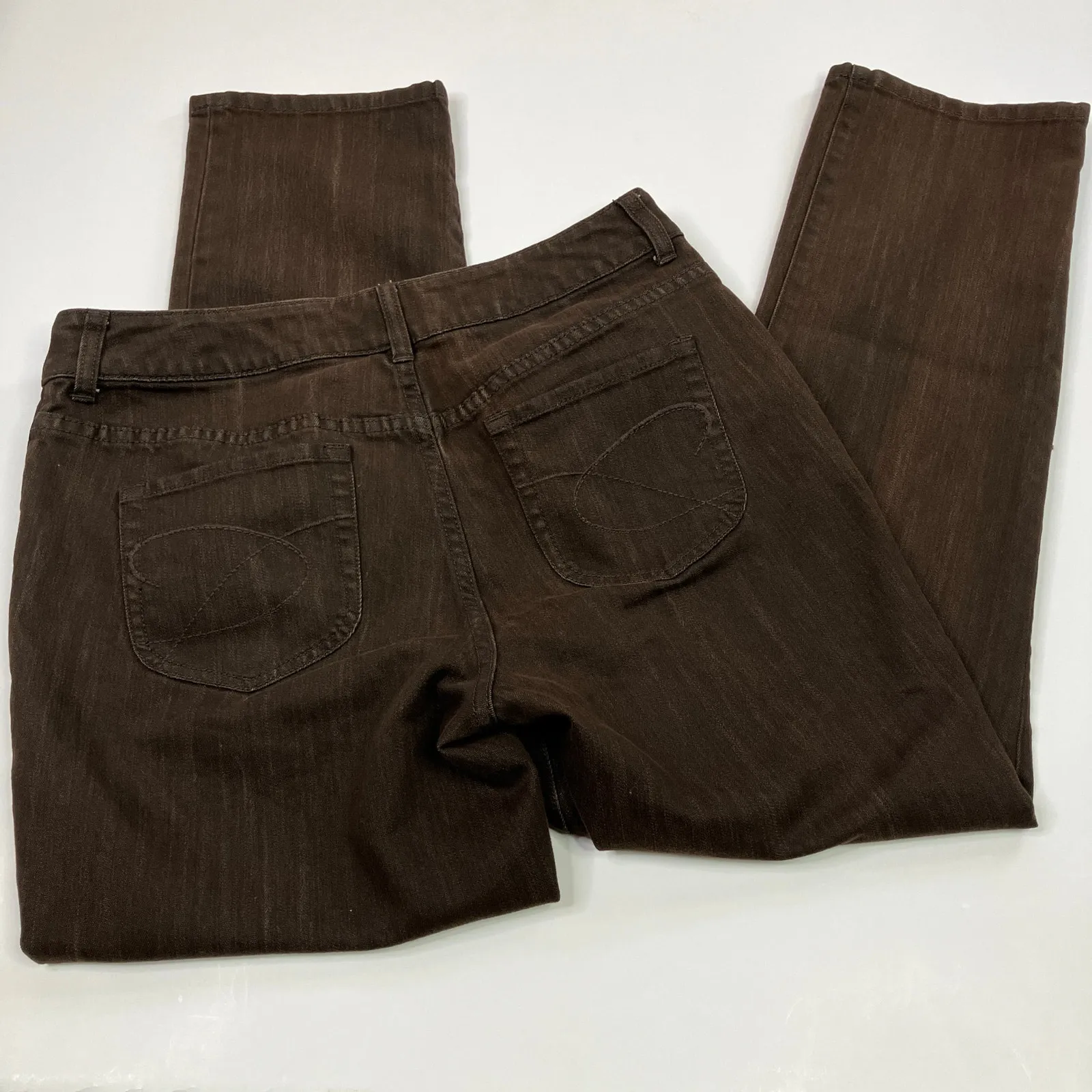 Chico's | Platinum Jeans Brown Denim Tapered Leg Cotton Blend Womens 1.5 SHORT - Image 6