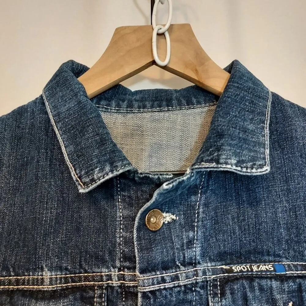 Spot Jeans Medium Blue Wash Denim Button Utility Pockets Barn Western Jacket - Image 3