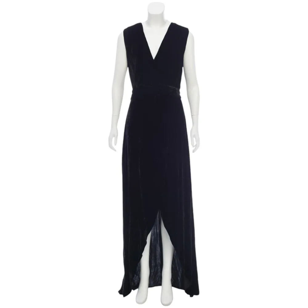 ALICE + OLIVIA Simmons Velvet Black Wrap Dress Silk Maxi Gown Cocktail V-Neck 0 - Image 6