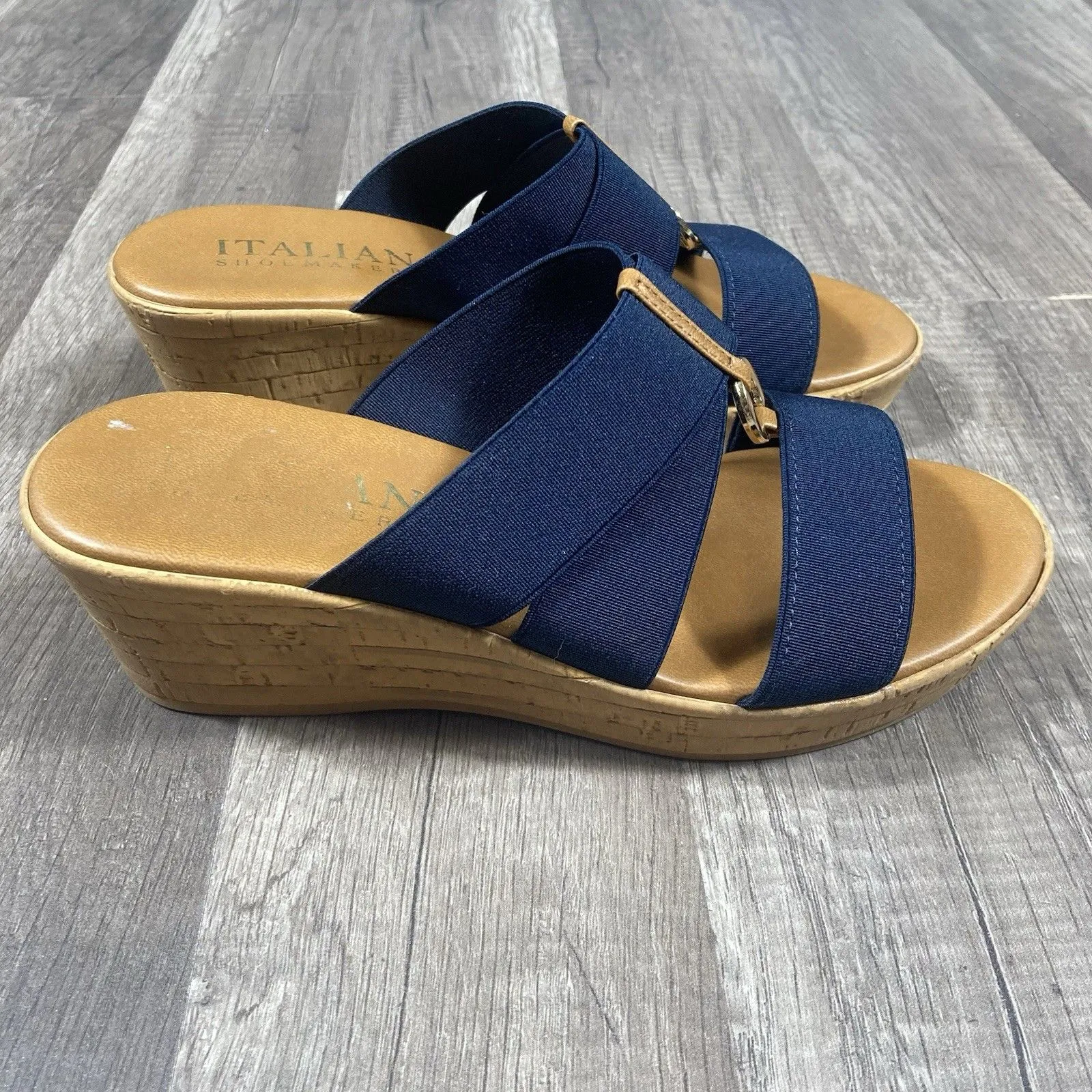 Italian Shoemakers Sandals Womens 6.5 Casual Slip On Platform Wedge Slide Blue - Image 4