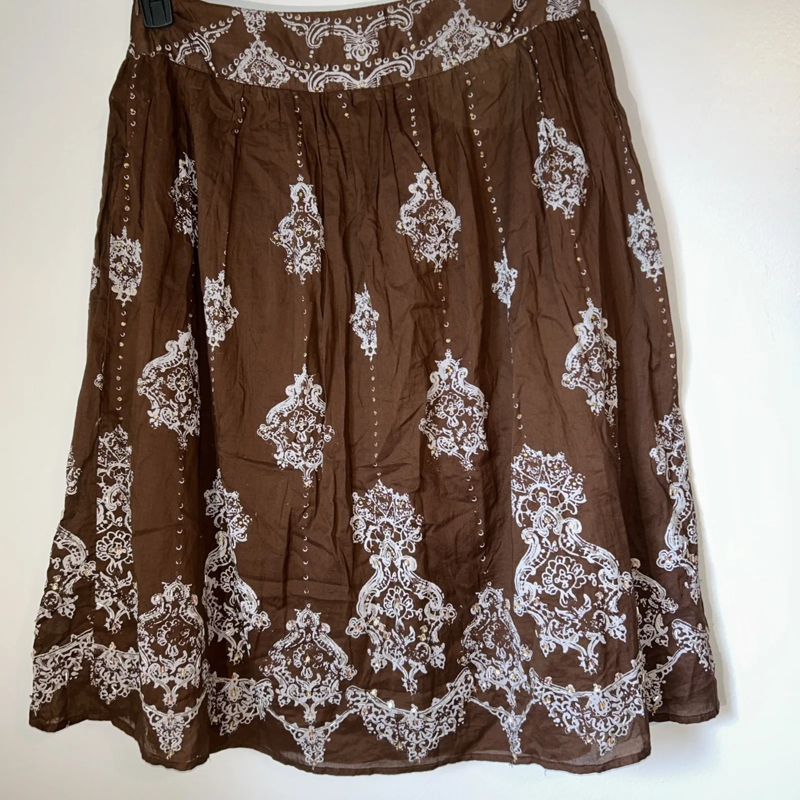 Western Flowy Lined‎ Skirt Beaded Sequins Design 100% Cotton Fairy Whimsigoth 12 - Image 4
