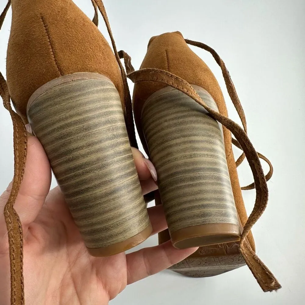 NEW BC Faux Suede Open Toe Brown Strappy Lace Up Bootie Size 6 Every Day Comfort Tan - Image 6