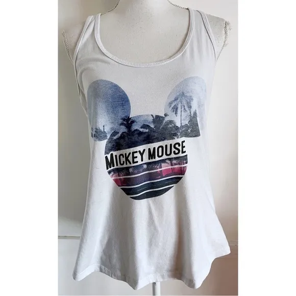 Disney • Blue White Mickey Mouse Palm Tree Tank Top - Image 2