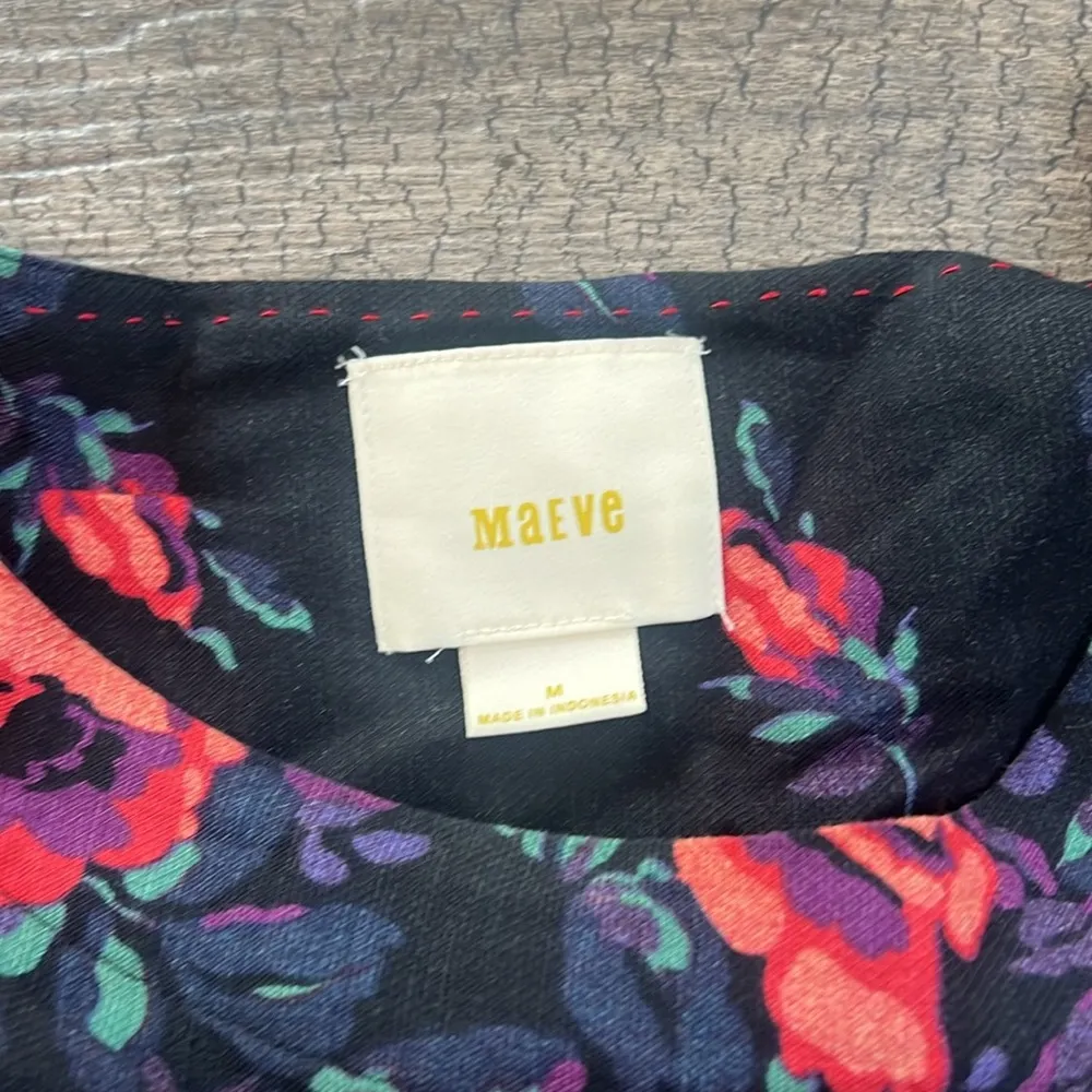 Maeve Anthropologie Linen Blend Gardenia Floral  Blouse Puff Sleeve Sz M #165 - Image 4