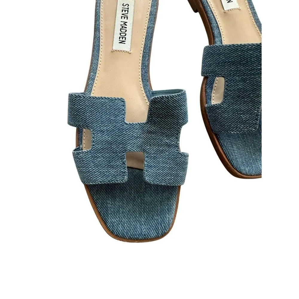 STEVE MADDEN Women's Denim Blue Flat Sandals Size 7.5 - Image 3