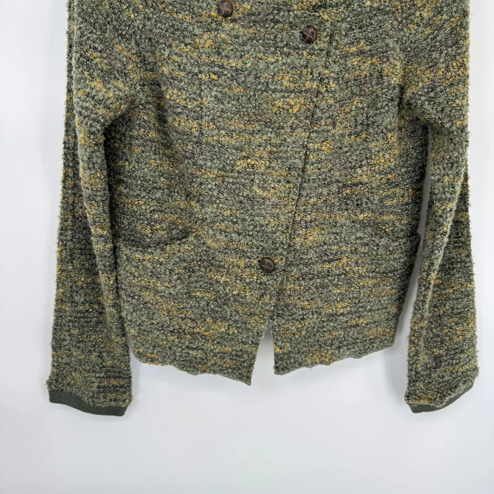 Free People Knit Cardigan Sweater Womens M Green Wool Blend Eclectic Grandpa - Image 3
