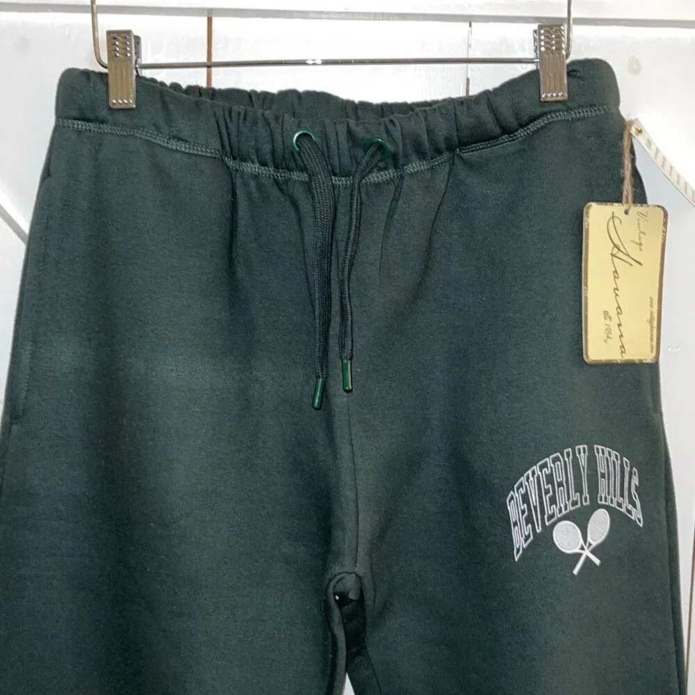Vintage Havana Womens Beverly Hills Drawstring Jogger Sweatpants Dark Green Smal - Image 2