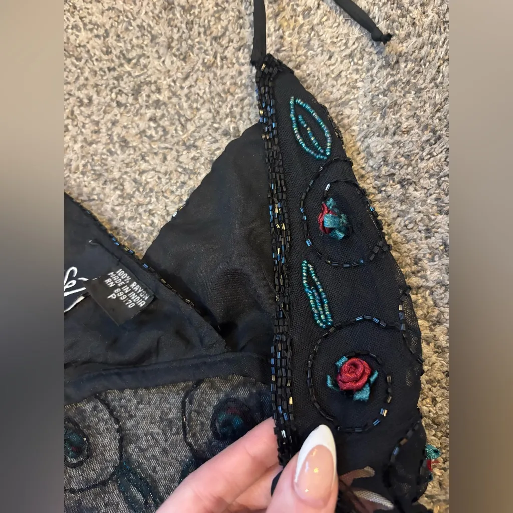 Backless Beaded Halter Top Black - Image 4