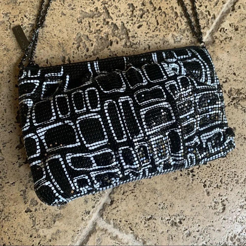 Vintage Y2K Whiting & Davis Convertible Crossbody Shoulder Black White Purse Geo - Image 4