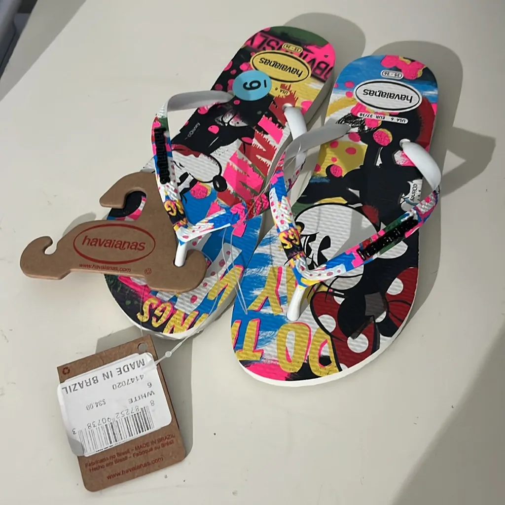 New Havaianas Womens Disney Slim Stylish Minnie Mouse Flip Flop Sand Size 6 NWT - Image 2