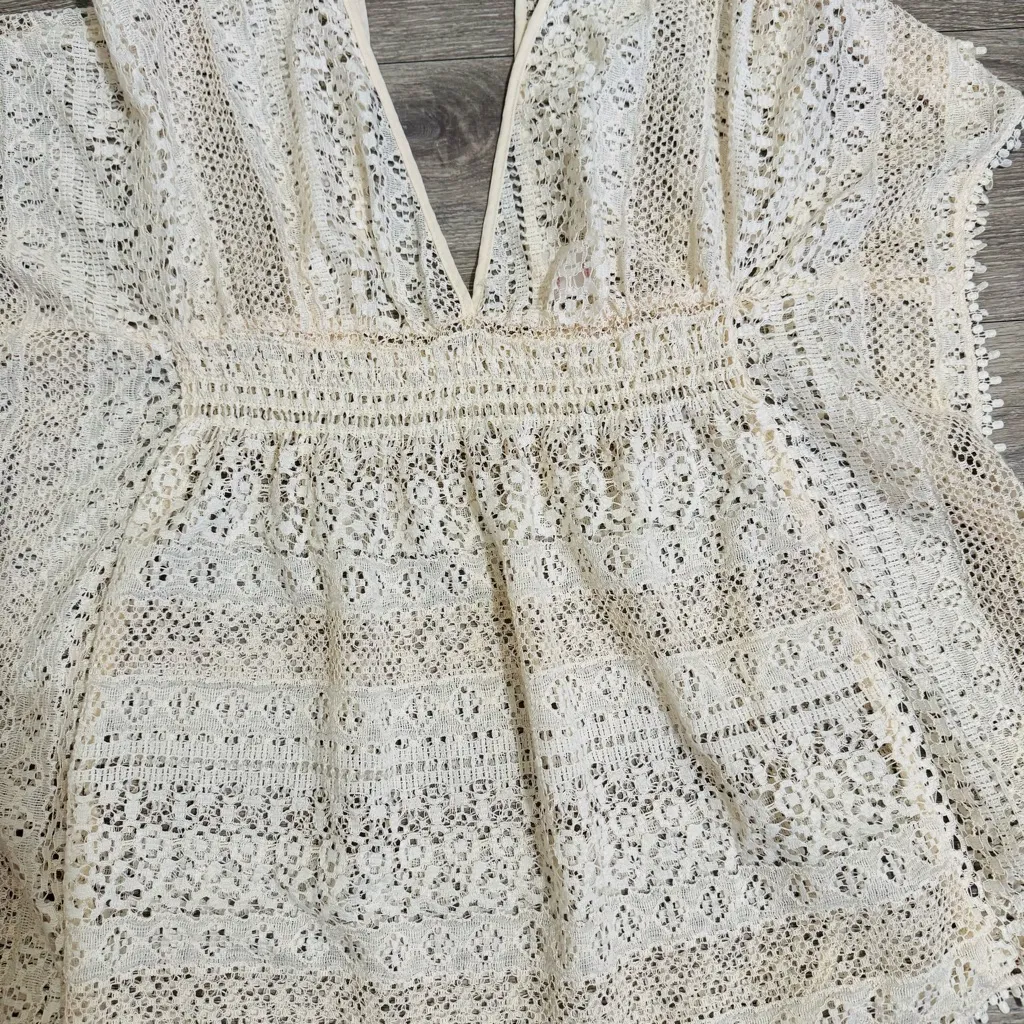 Xhilaration Women Bohemian Cream V-Neck Lace Swim‎ Cover Up Top Sz M - Image 12