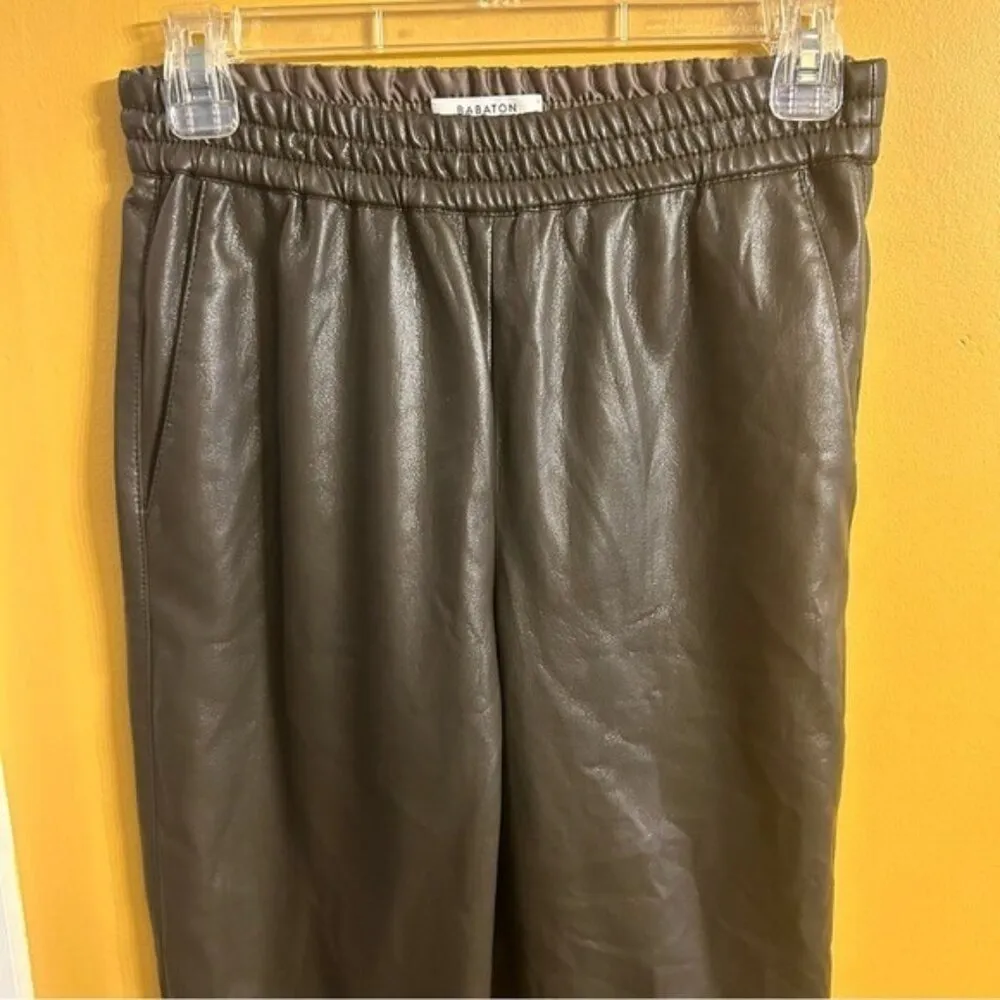 Babaton Aritzia army green faux leather ladies jogger style pants, size 0 chic - Image 9