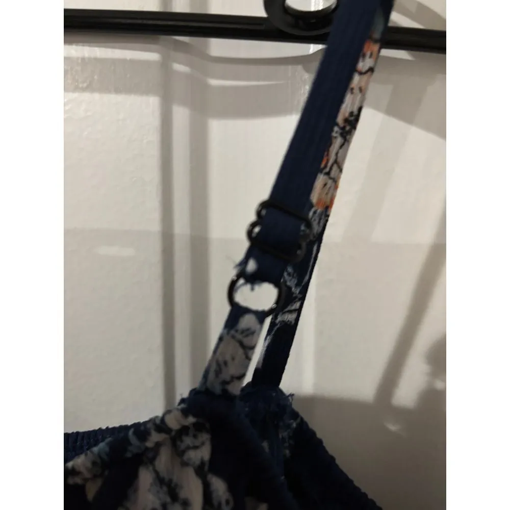 AS U WISH Navy Blue Floral‎ Overlay Jumpsuit Romper  Size M - Image 5