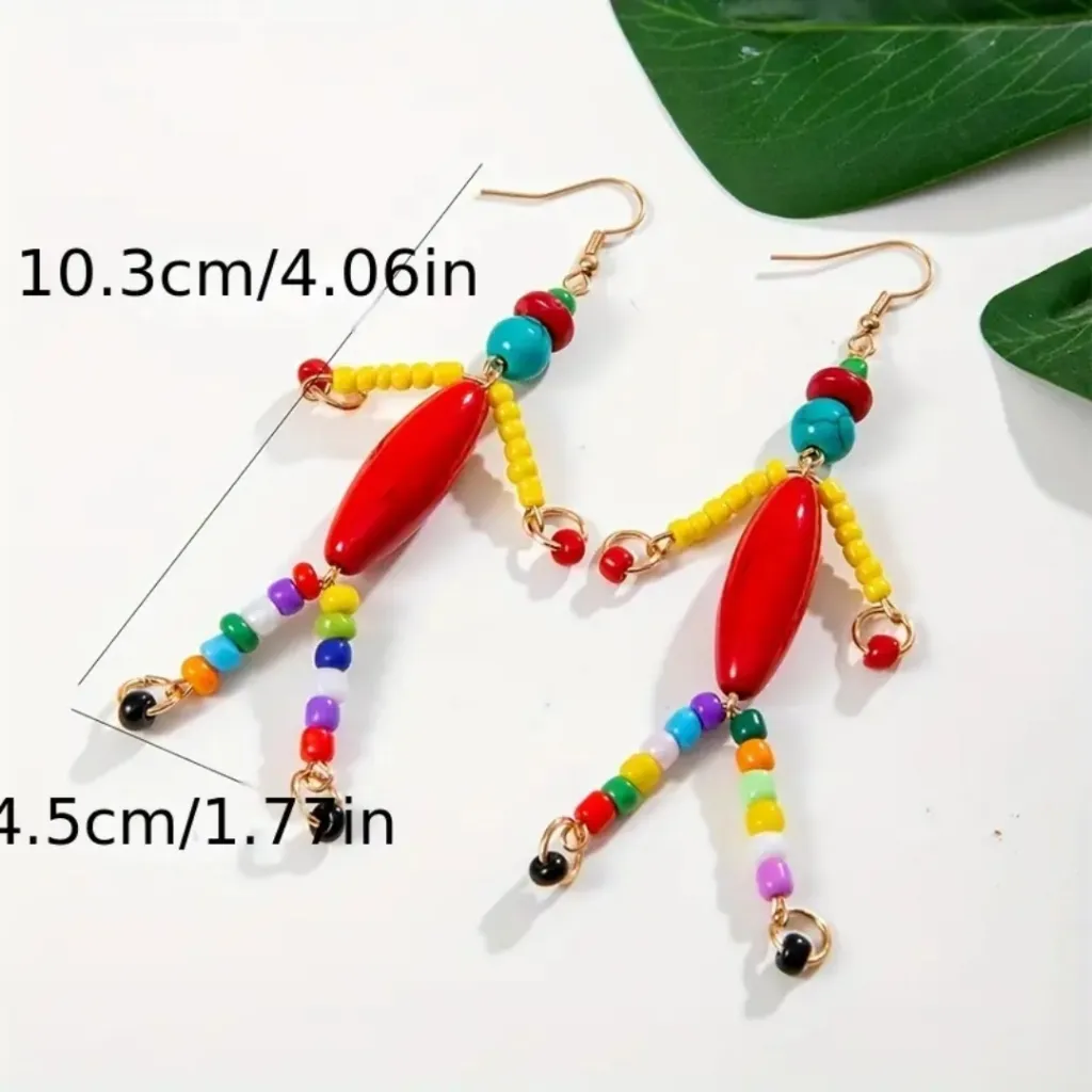 Resin Beaded Dangle Earrings Ethnic Bohemian Style Perfect for‎ Parties & Casual - Image 5