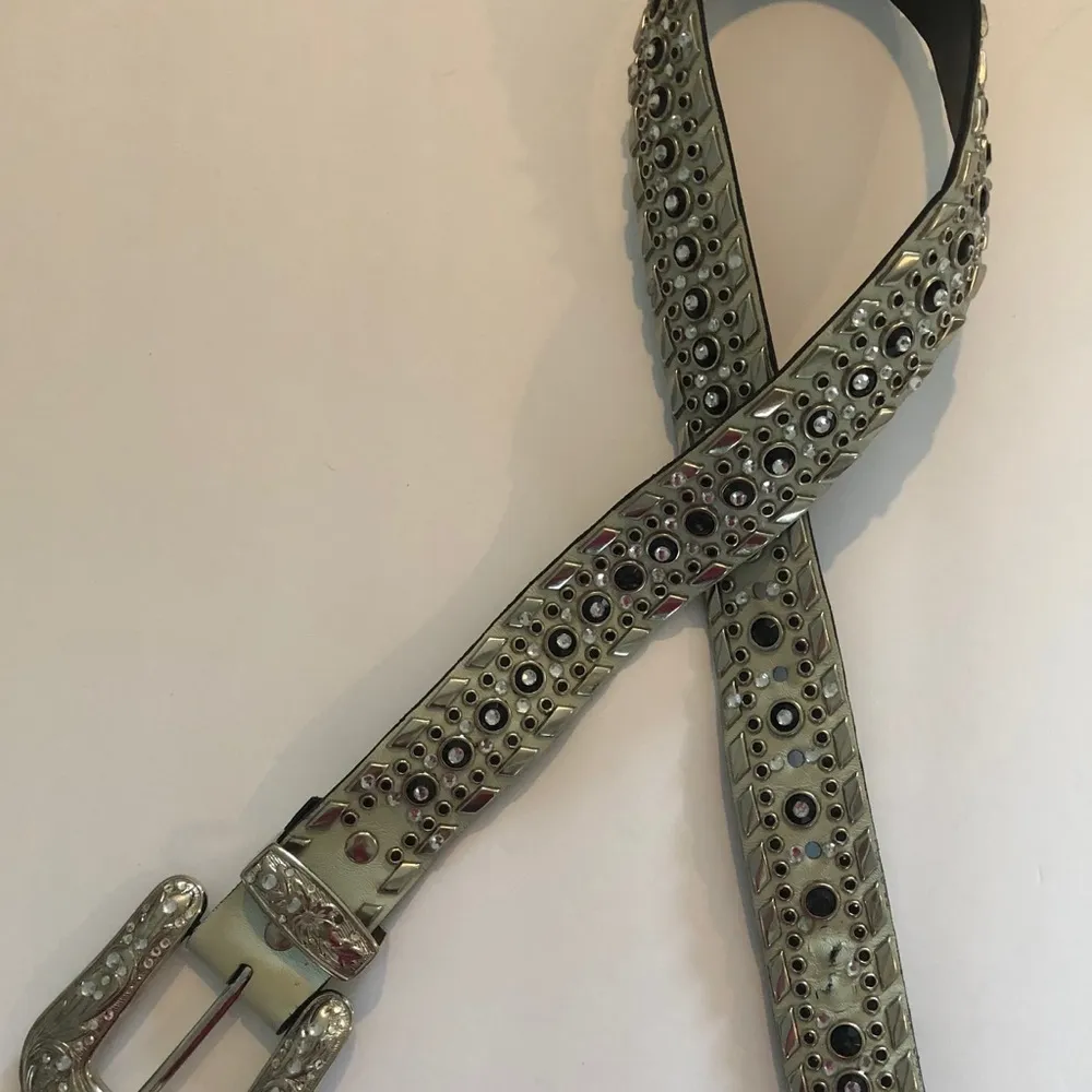 Western Rhinestone Crystal Genuine Leather Belt S Cowlgirl Up Silver Rodeo Queen - Image 4