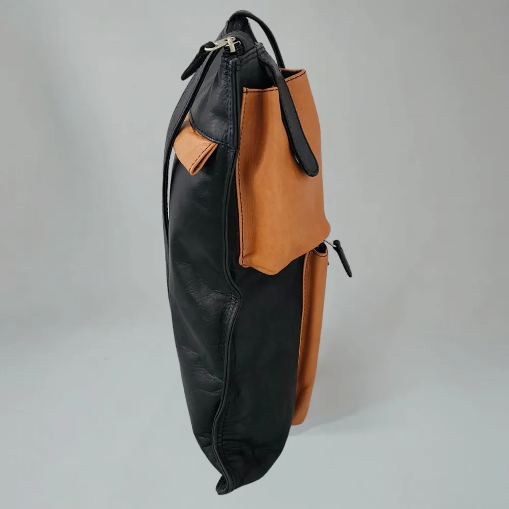 Chaos Leather Collection Black & Tan Leather Crossbody Sling Bag - Image 2