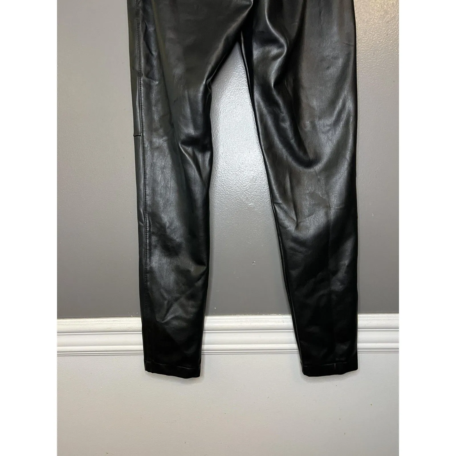 Bershka Faux Leather Leggings Womens Large Black High Rise Stretch Ankle Pants - Image 6