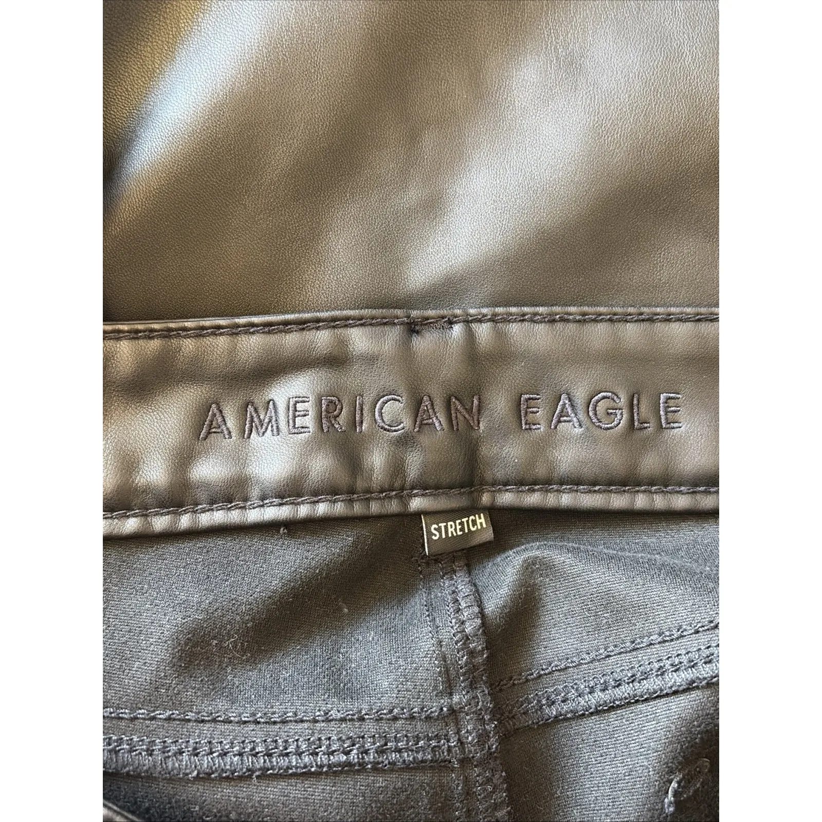 American Eagle Classic Black Faux Leather Super Hi-Rise Flare Pants Womens 14R - Image 9