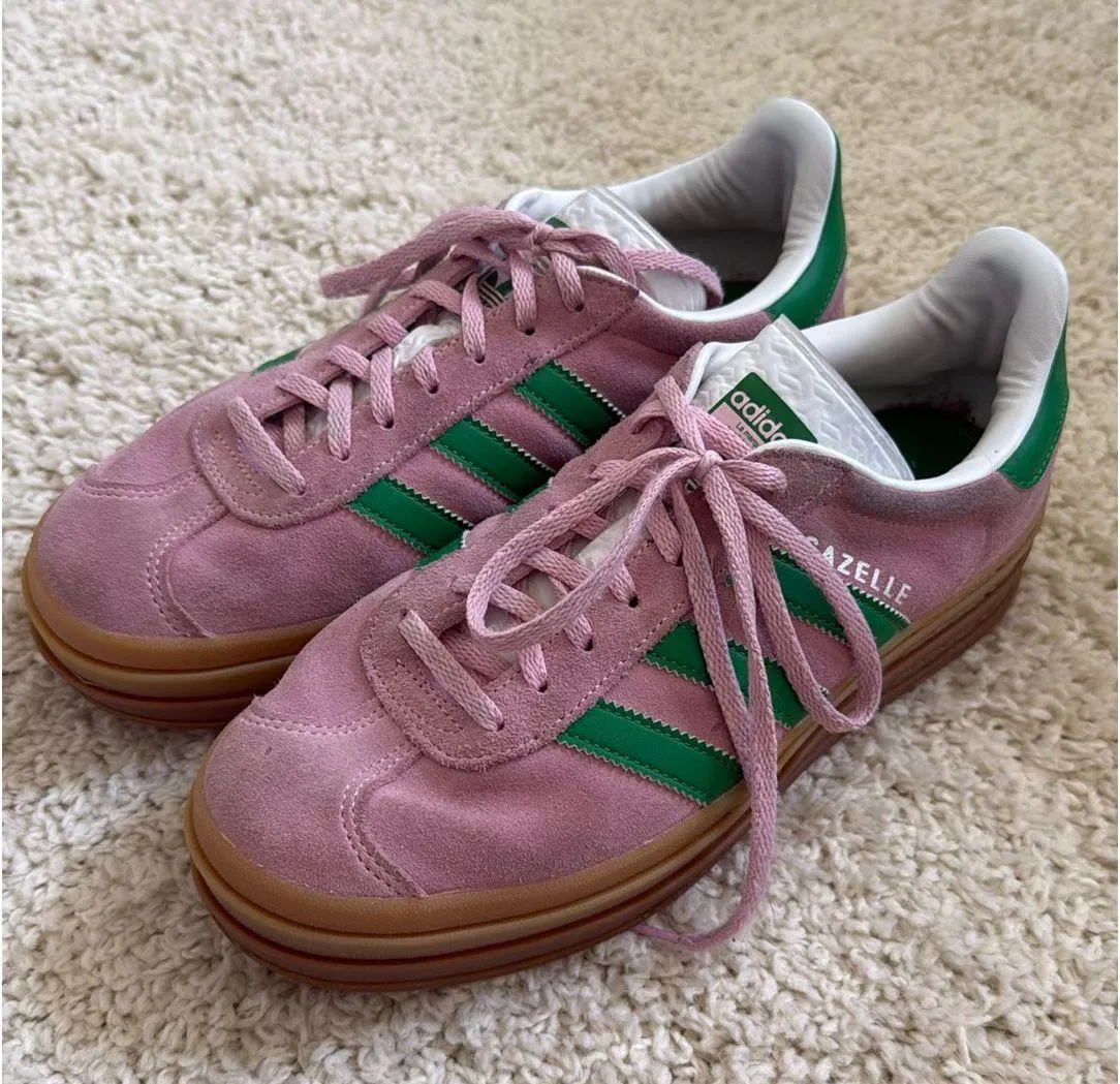 Adidas Gazelle Sneakers Pink and Green Suede Platform - Image 6
