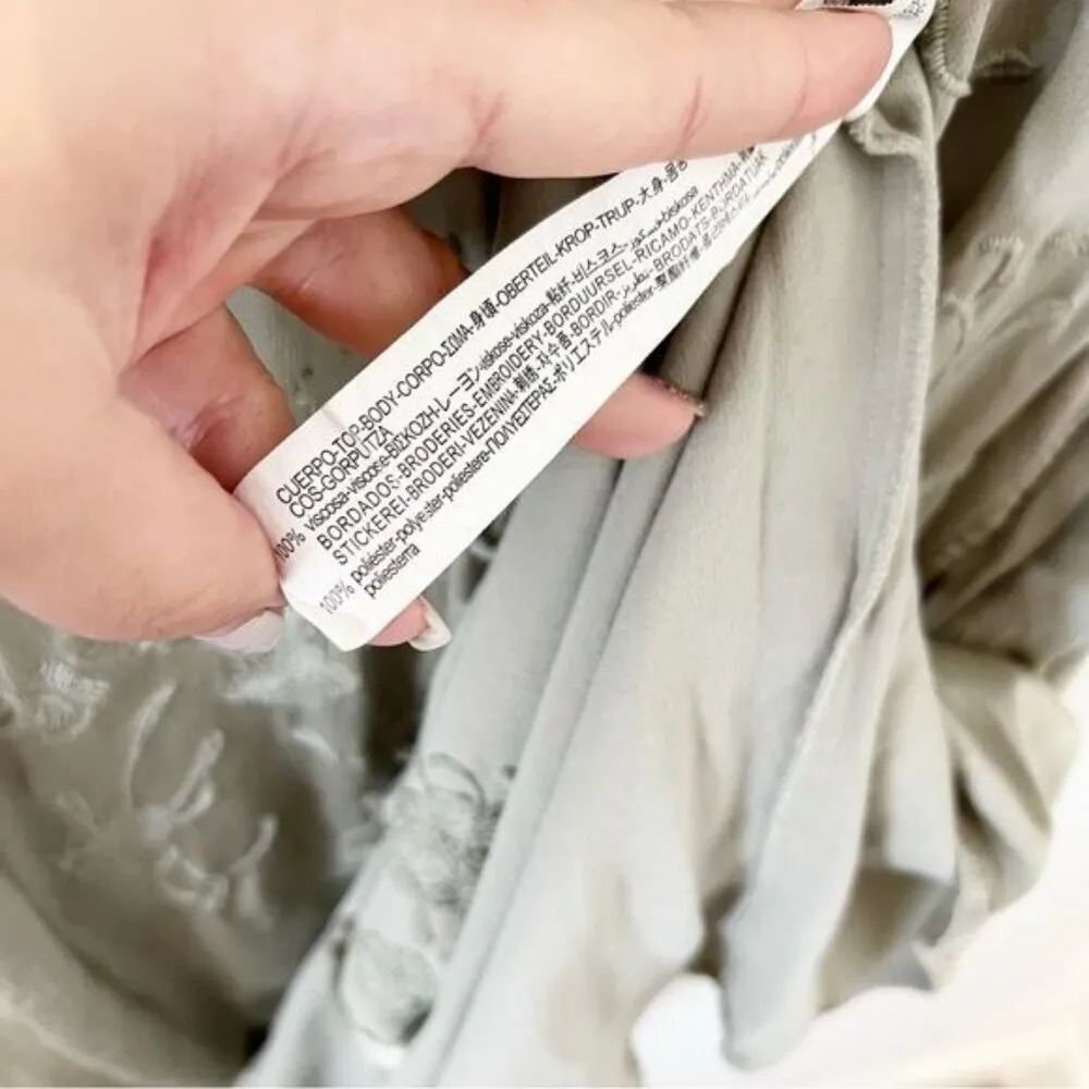 ZARA Green Embroidered Kimono Dress Button Down Front Midi Size M / L - Image 5