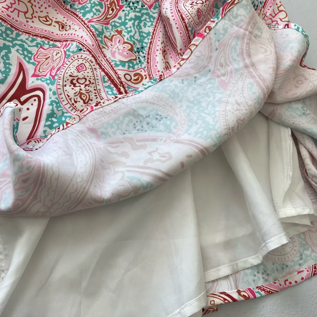 NWOT Women’s pink turquoise paisley‎ print one - Image 4