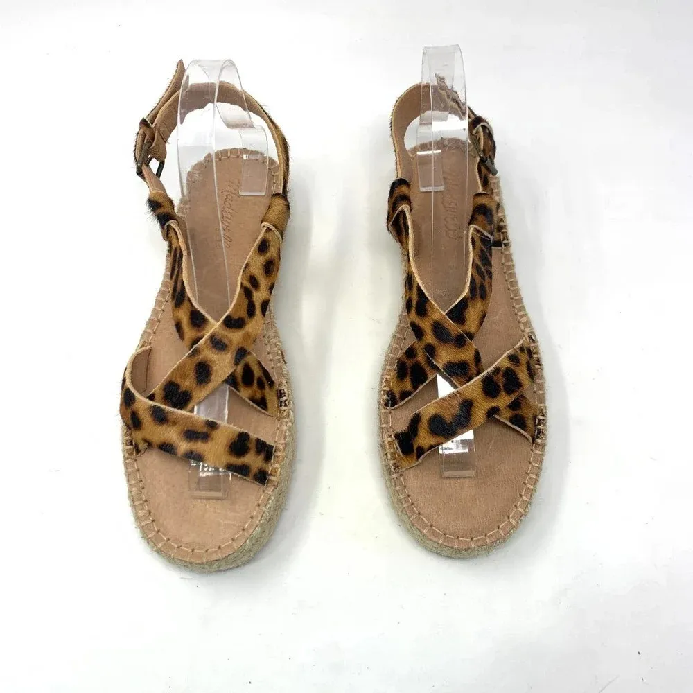 Madewell The Malia‎ Espadrille Sandal in Leopard Calf Hair Size US 8 - Image 4