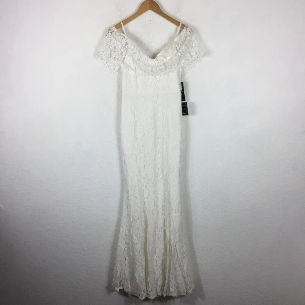 NWT Lulus Caterina White Lace Off-the-Shoulder Mermaid Maxi Dress Gown XS - Image 4