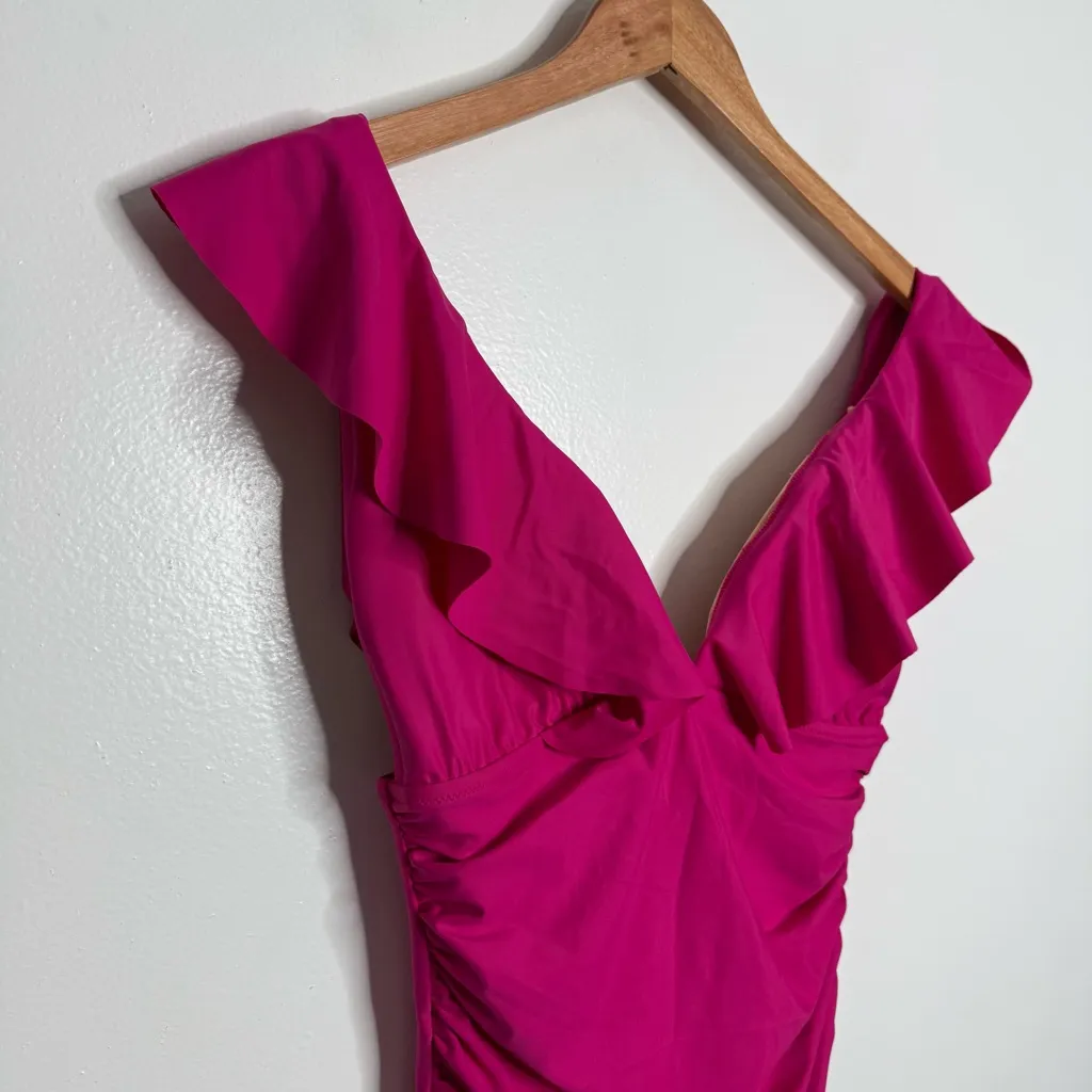 NWT J.Crew Radiant Fuchsia‎ Pink Ruched
Ruffle One-Piece Swimsuit Size 8 - Image 3