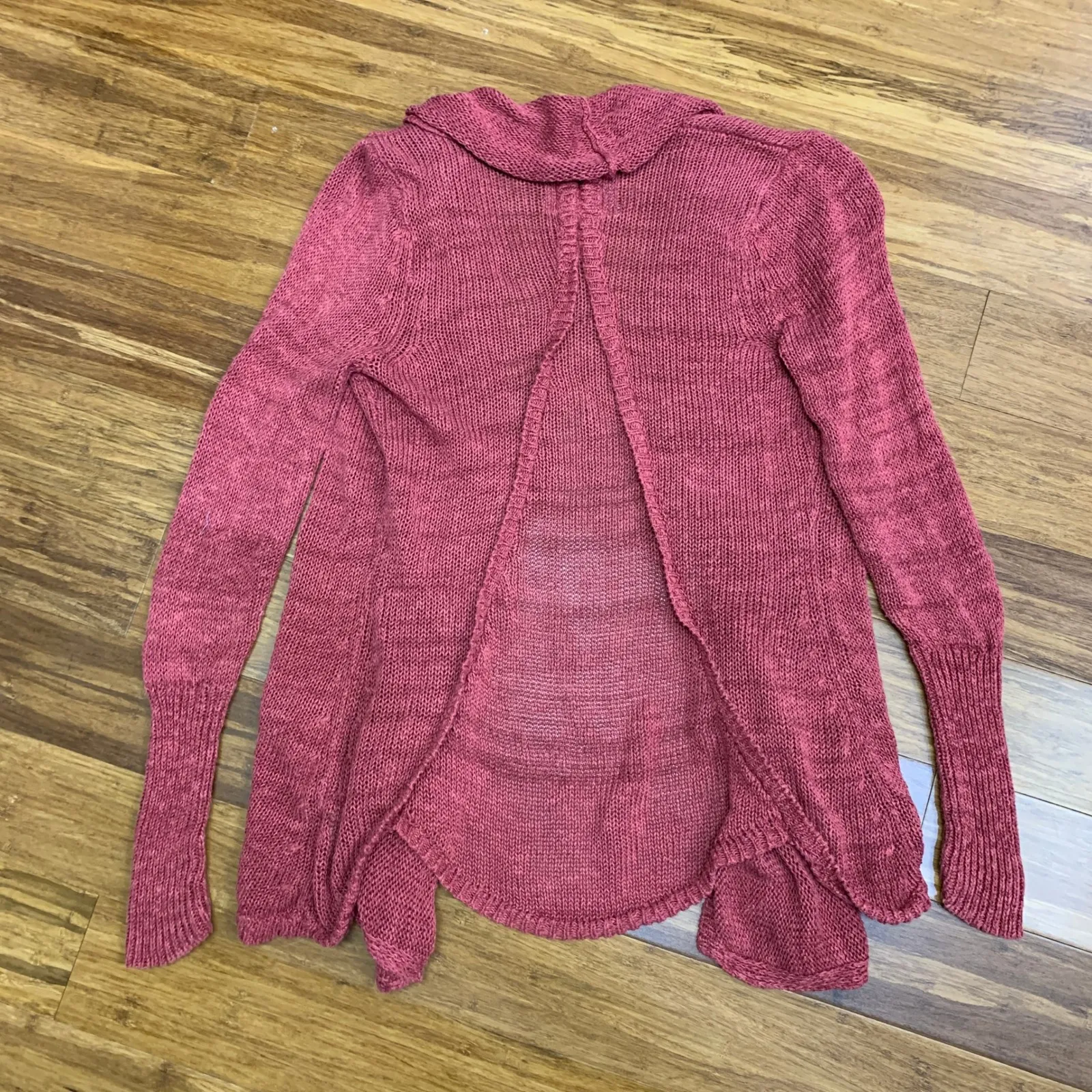 Angel of the North‎ Cardigan Womens XS Pink Open Knit Drape Front Linen Sweater - Image 4