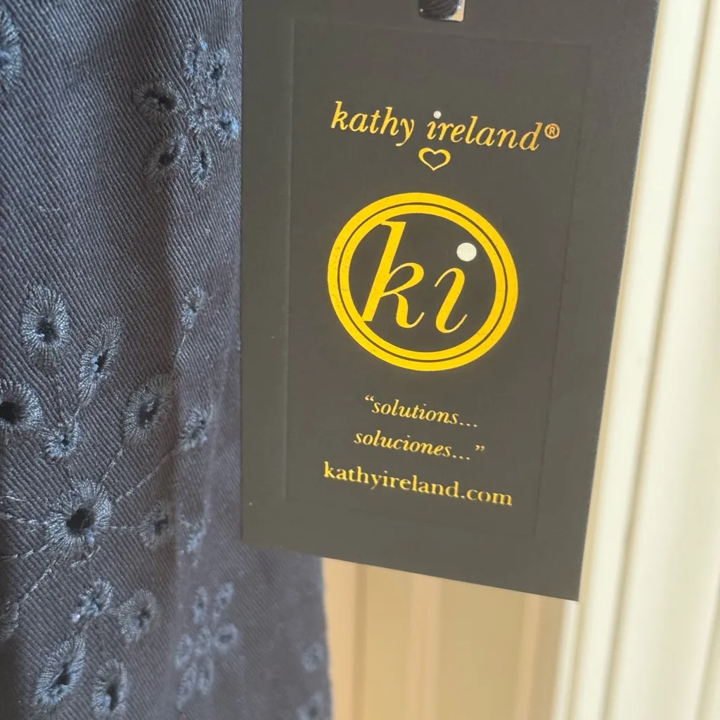 Kathy Ireland Black Double Breasted Trench Coat with White Trim Eyelet Floral - Image 6