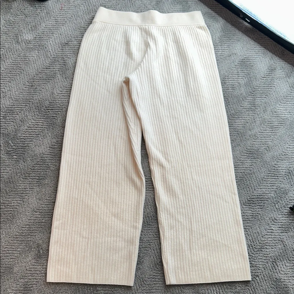 Theory Gosha Lounge Stretch Knit Wide Leg Pants Size Large Cream EUC - Image 3