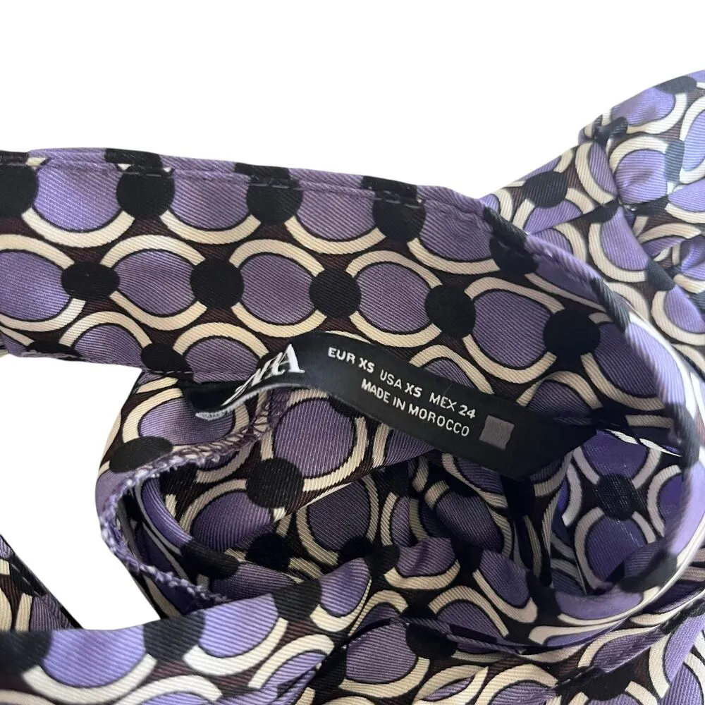 Zara Purple Circle Geometric Print Long Sleeve Belted Midi Shirt Dress Size XS - Image 6