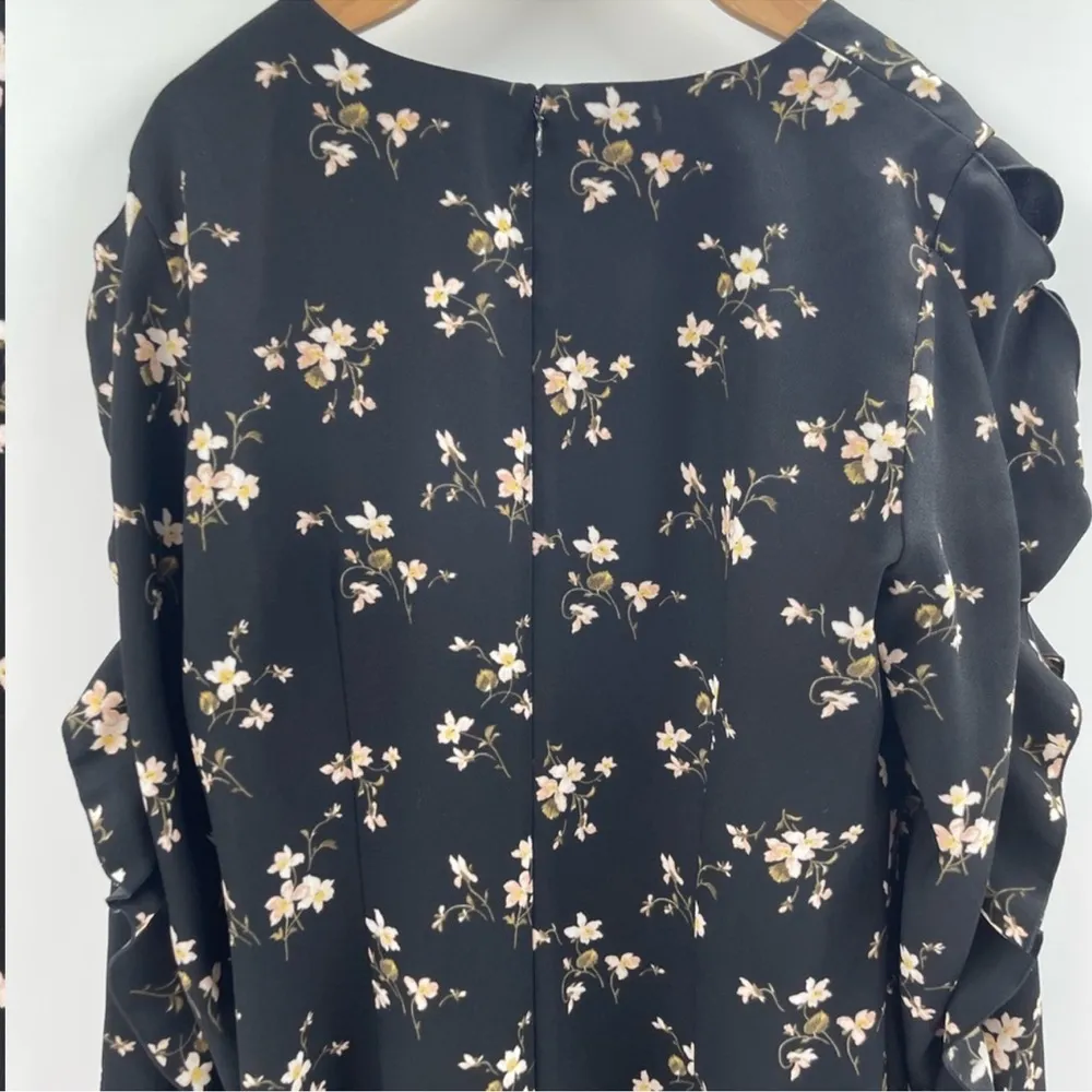 Club Monaco Clayre Black Floral Ruffle Trim Long Sleeve Sheath Dress Sz 10 - Image 6