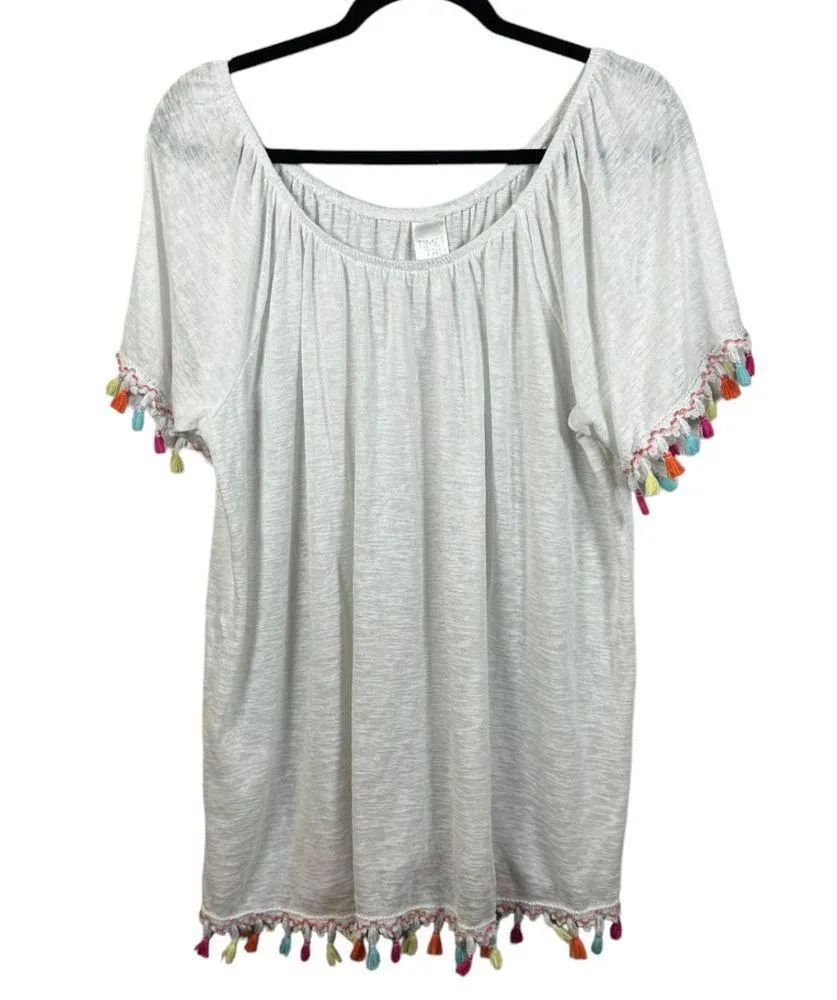 Time and Tru White Flowy Coverup Resort Cruise Tunic Blouse Size XL - Image 3