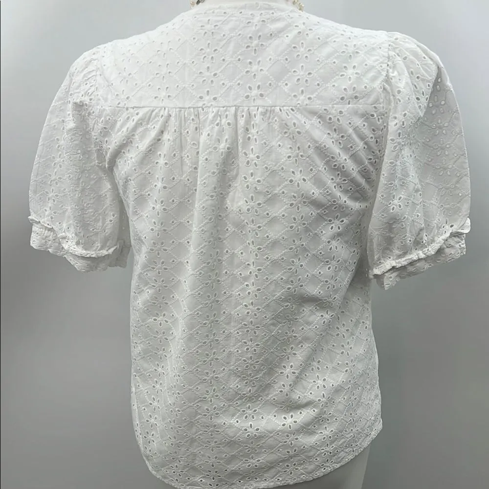 Draper James White Puff Sleeve Ruffled Eyelet Blouse - Image 5