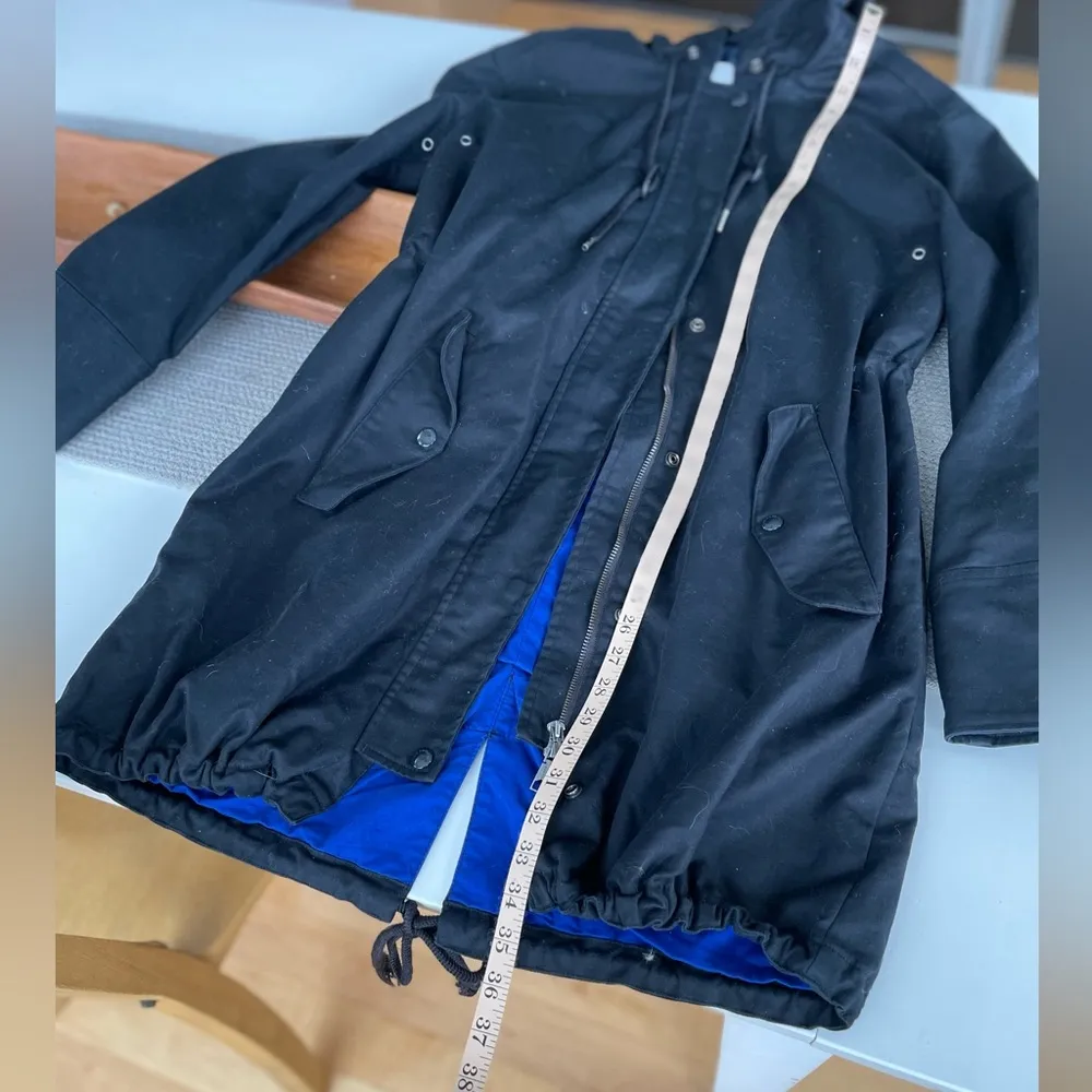 Liz Claiborne Black Cotton Anorak Trench Coat Size Medium - Image 10