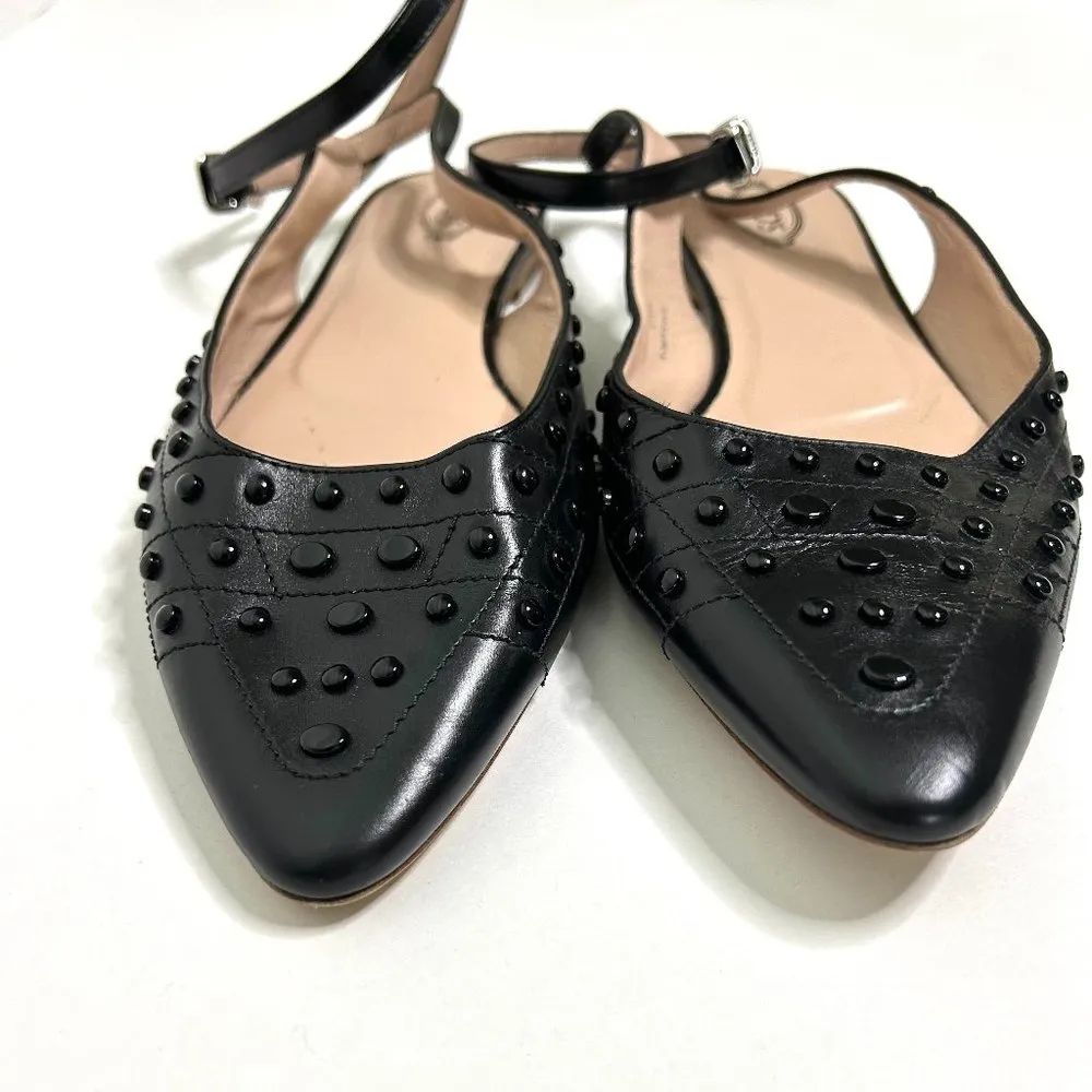 Tod's Embellished Point-Toe Flats with Ankle Strap in Black Size 10.5 / 11 - Image 8