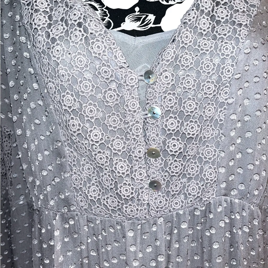 🎄Daniel Rainn Silk Swiss Dot Crochet Bohemian Tunic Blouse - Image 7