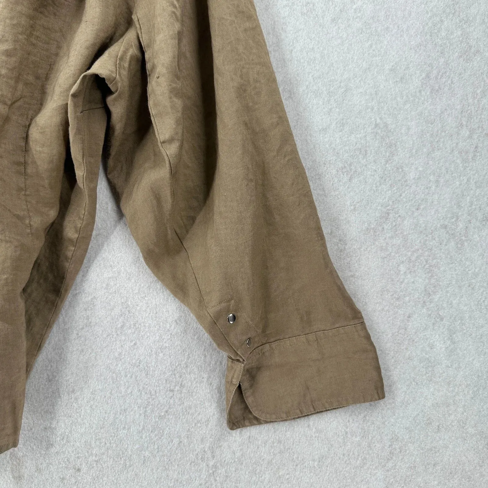 Coldwater Creek Blouse 3X Snap Front Shirt 100% Ramie Mocha Brown - Image 5