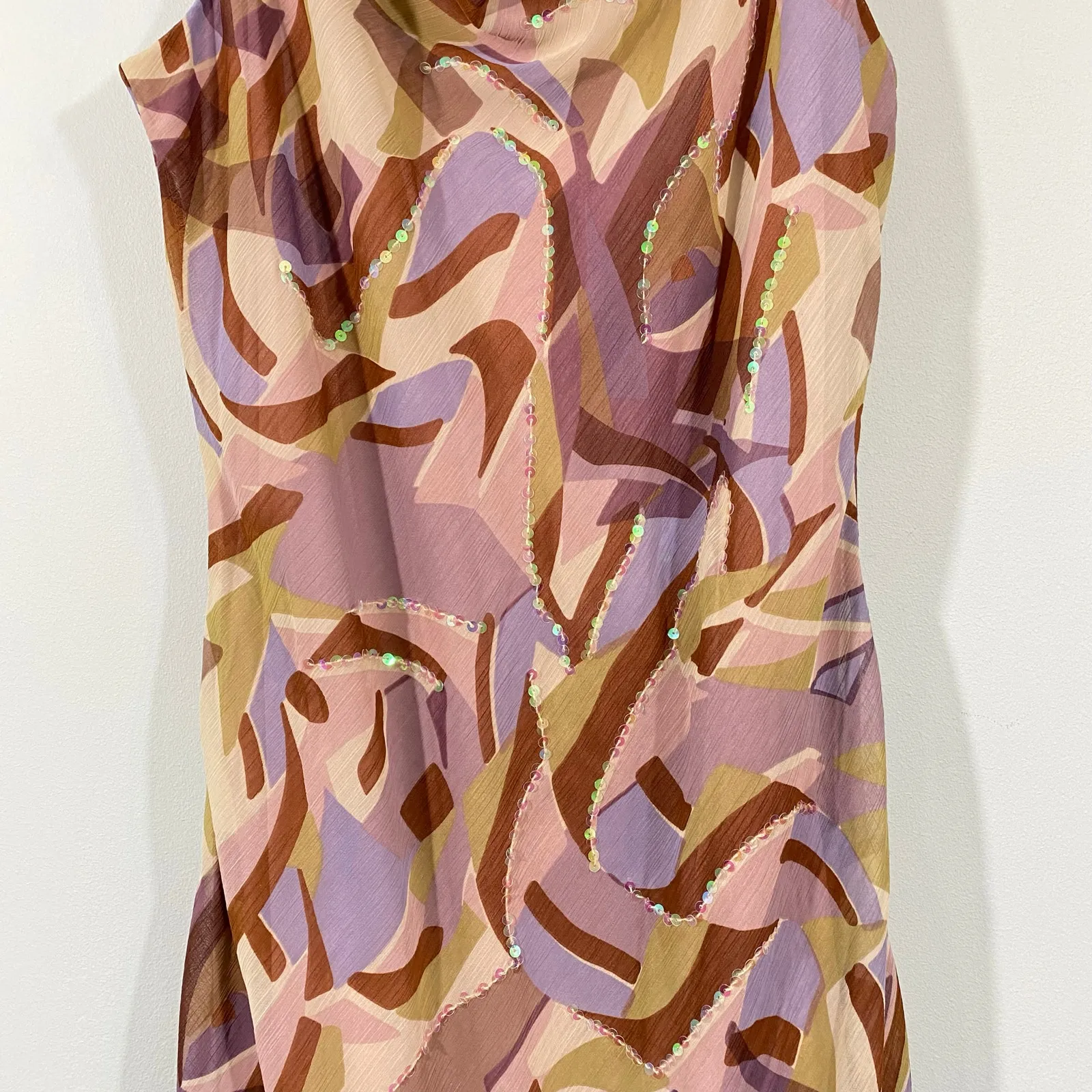 Vtg Y2K Mile Gabrielle Geometric Print Sequins Asymmetric Hem Dress Size 12 NWT - Image 4