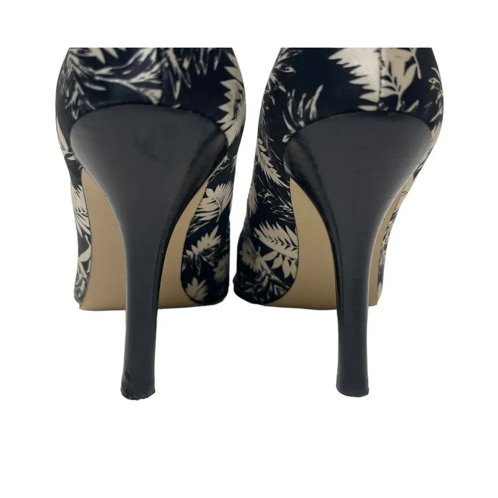 Nine West Freda Black Ivory Palm Leaf Print Pumps Heels Shoes Pointy Toe Work 7M - Image 8